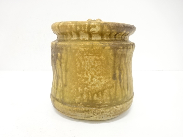  紀州焼　二代　寒川栖豊造　灰被　水指(十二代尋牛斎書付)(銘：布袋)